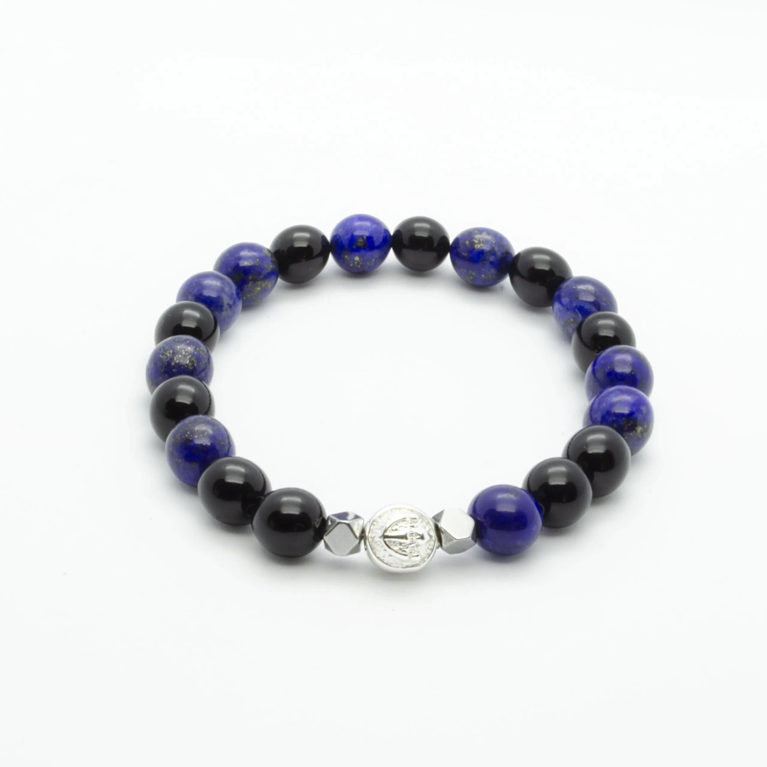 Blue Lapis Lazuli Wristband With Black Onyx, Hematite and Solid Silver | 8MM