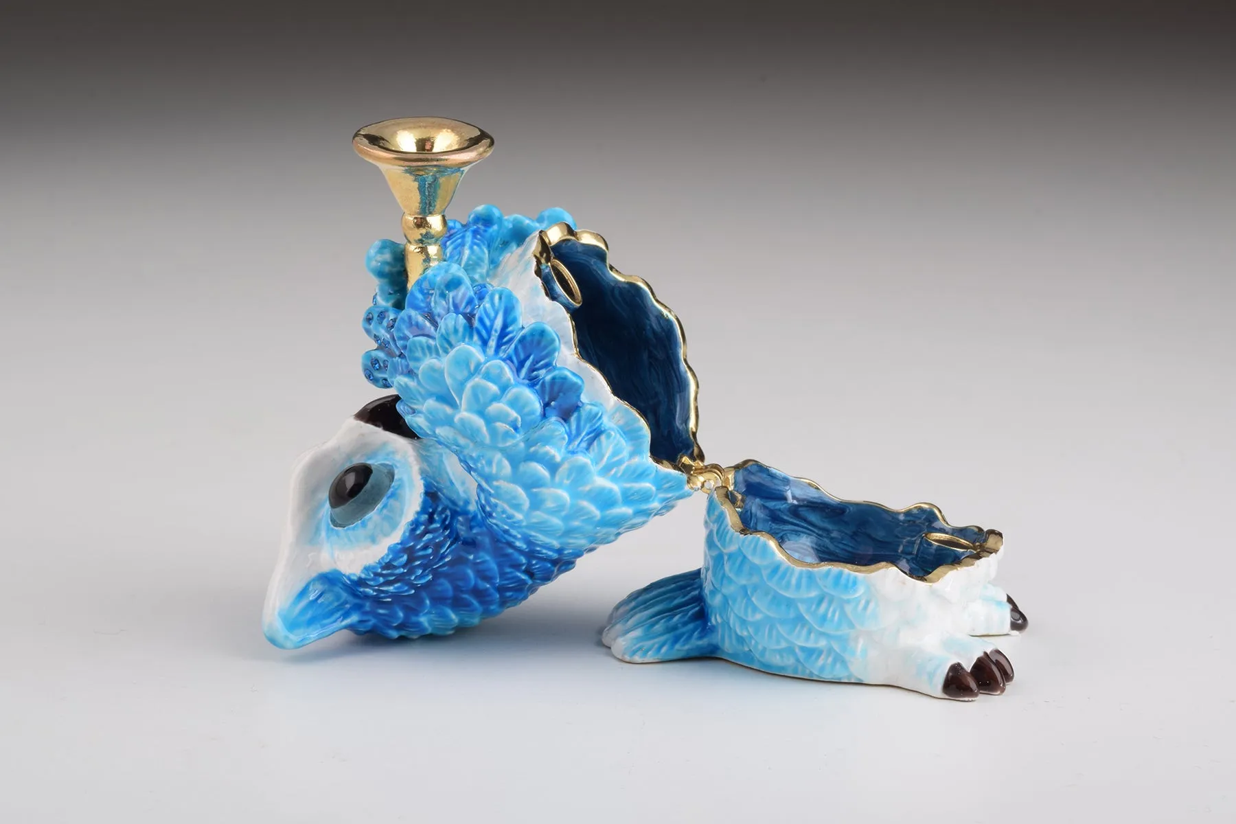 Blue Owl Playing Trumpet Trinket Box