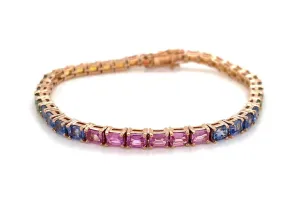Bracelet 14kt Gold Emerald Cut Multicolor Sapphires Tennis