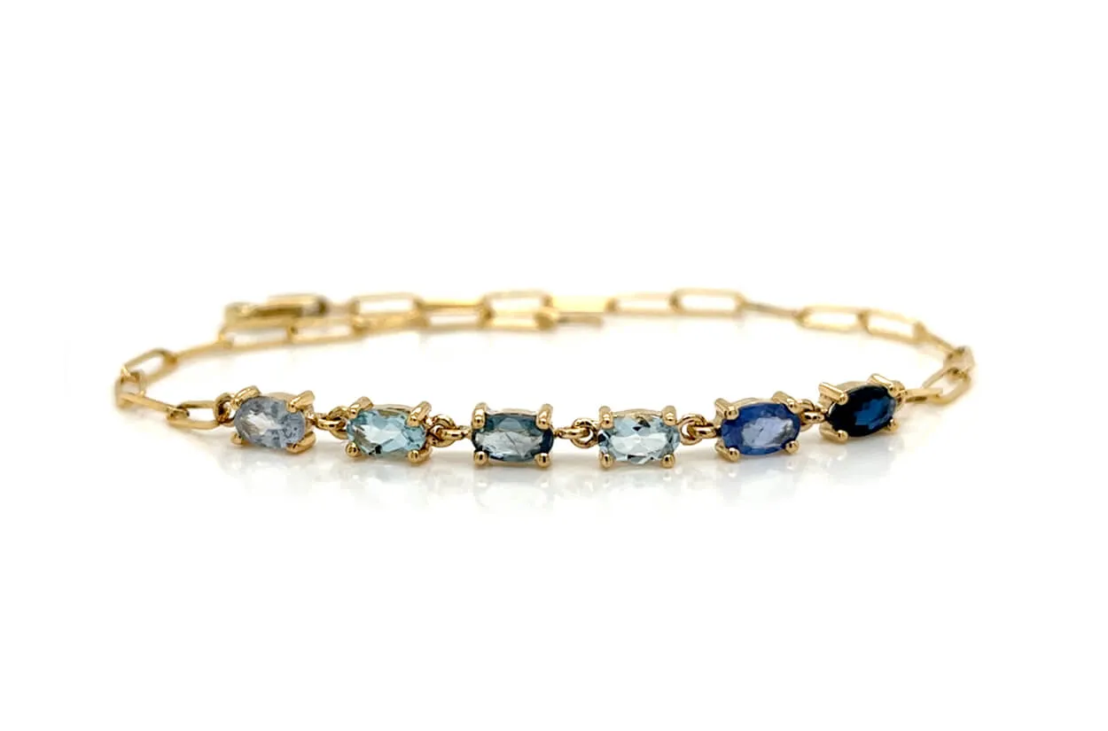 Bracelet 18kt Gold Oval Insignia Gemstones & Paperclip