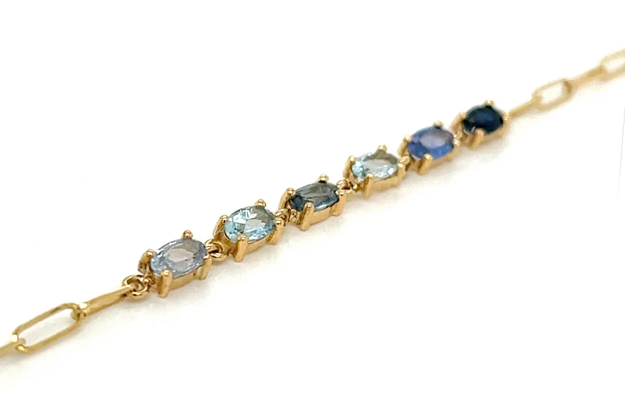 Bracelet 18kt Gold Oval Insignia Gemstones & Paperclip