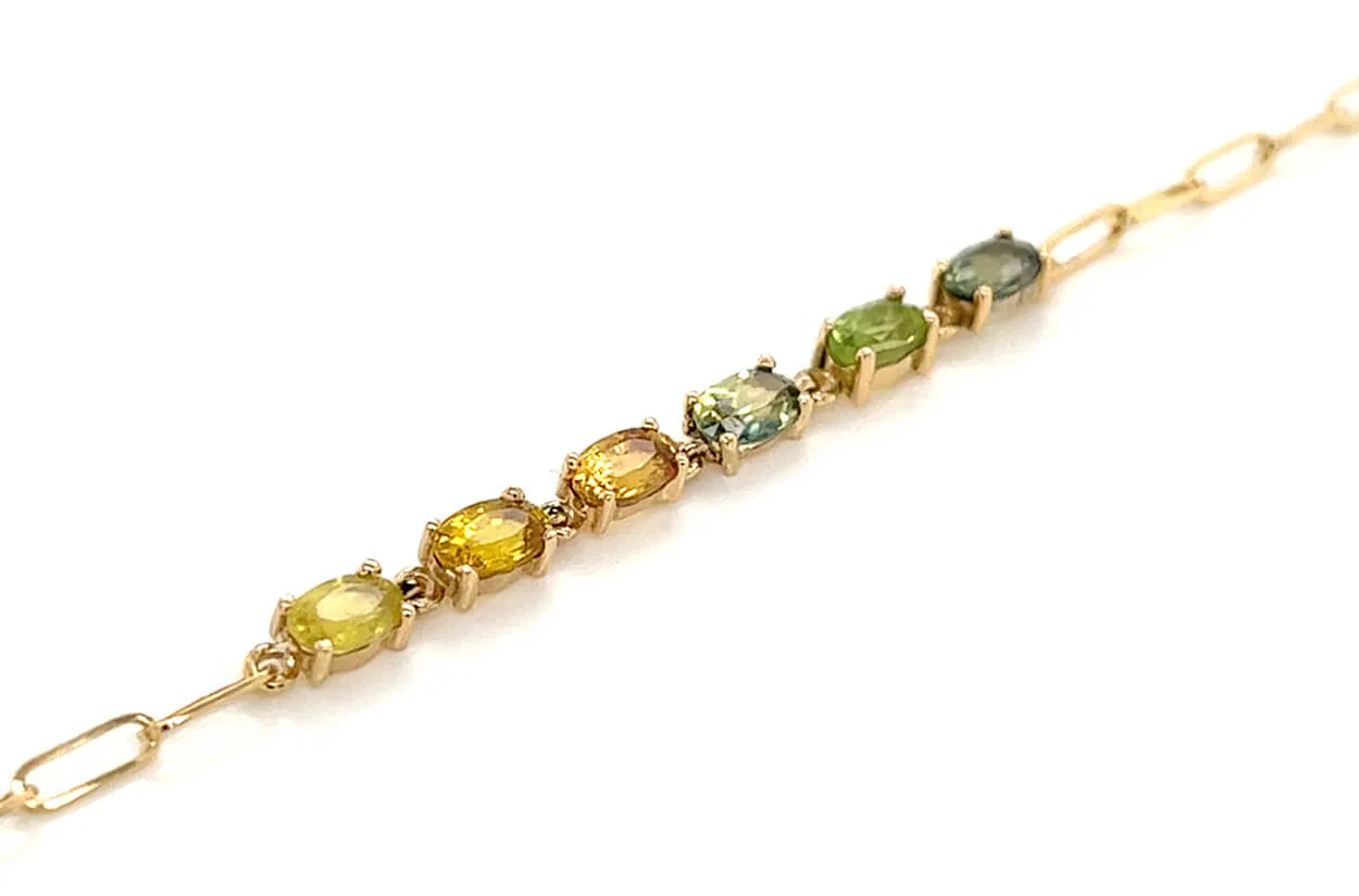 Bracelet 18kt Gold Oval Insignia Gemstones & Paperclip