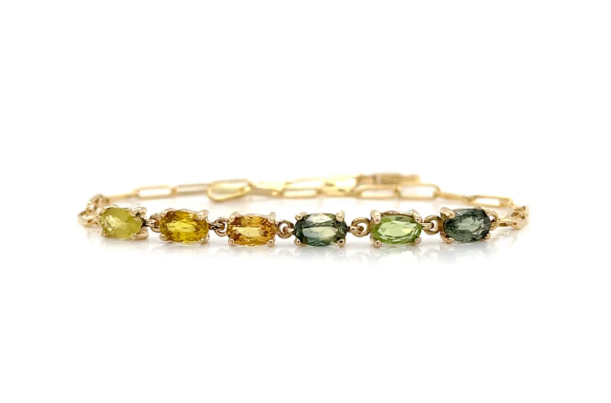 Bracelet 18kt Gold Oval Insignia Gemstones & Paperclip