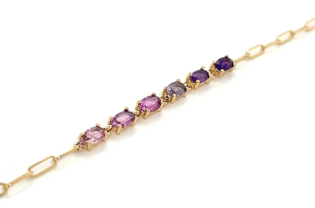Bracelet 18kt Gold Oval Insignia Gemstones & Paperclip