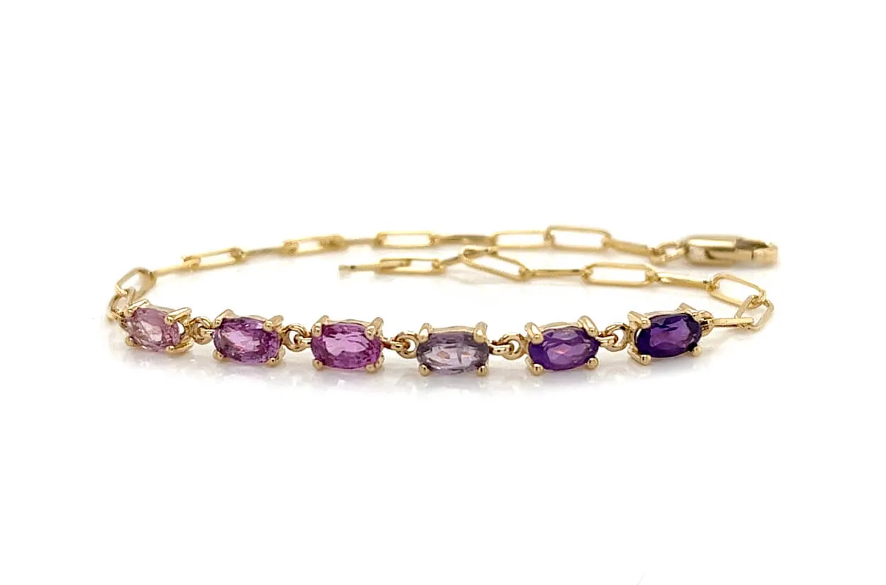 Bracelet 18kt Gold Oval Insignia Gemstones & Paperclip