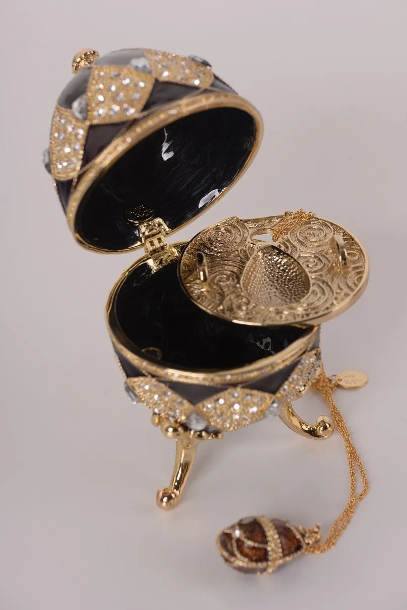 Brown Faberge Egg with Egg Pendant Inside