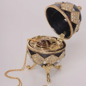 Brown Faberge Egg with Egg Pendant Inside