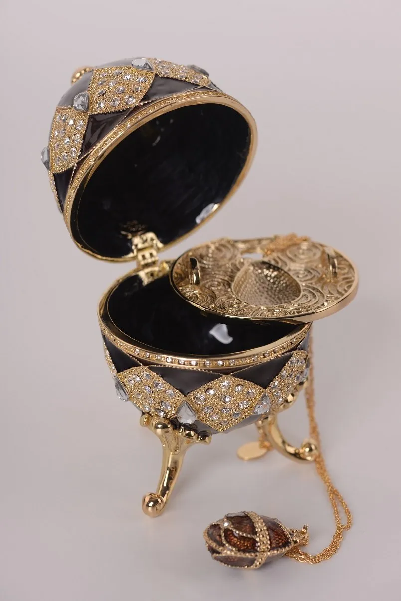 Brown Faberge Egg with Egg Pendant Inside