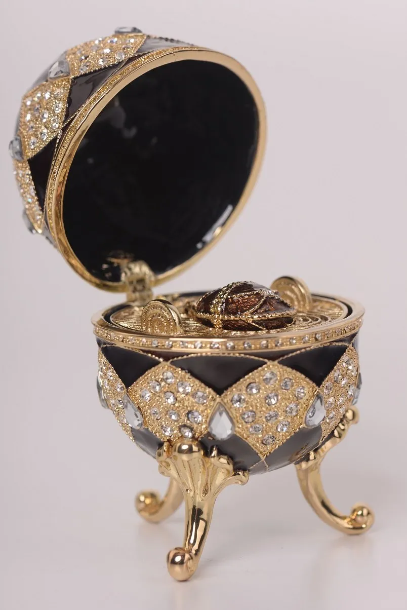 Brown Faberge Egg with Egg Pendant Inside