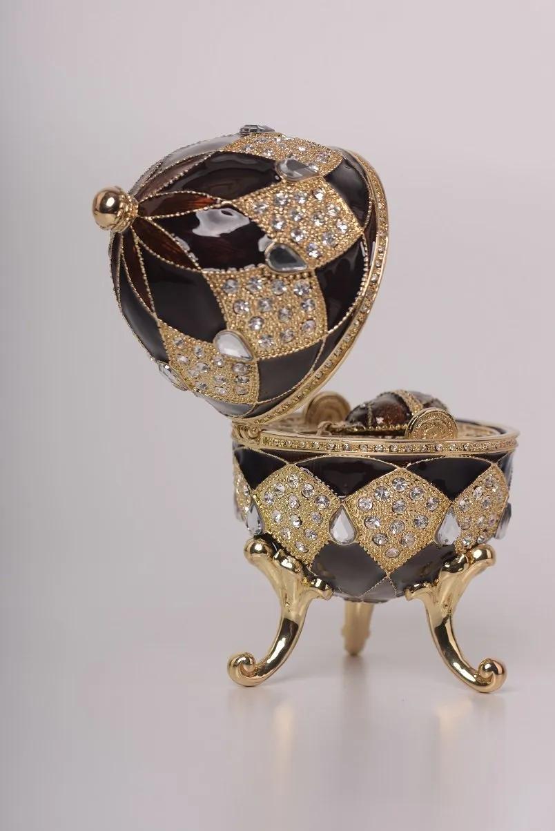 Brown Faberge Egg with Egg Pendant Inside