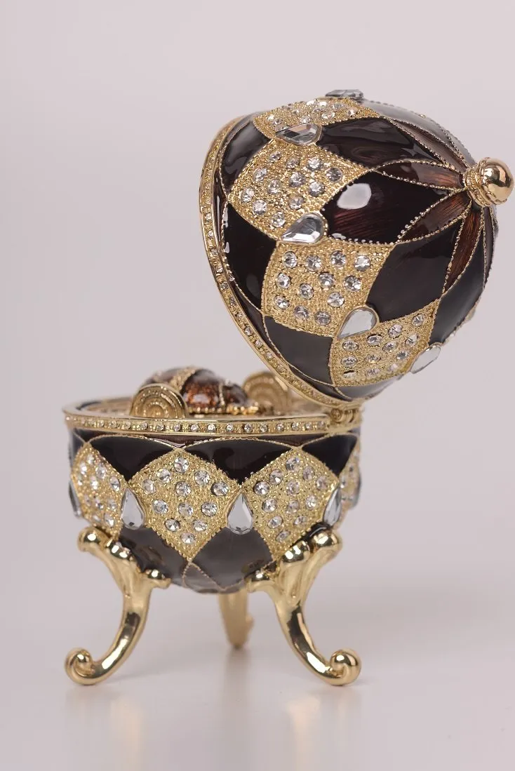 Brown Faberge Egg with Egg Pendant Inside