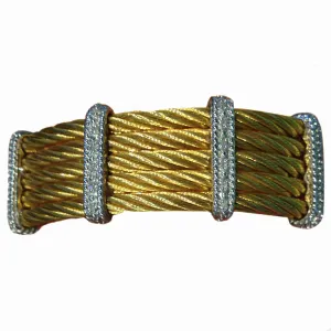 Cable Bracelet in Gold Plated Stainless Steel with White Rhodium Plated Silver and Diamonds