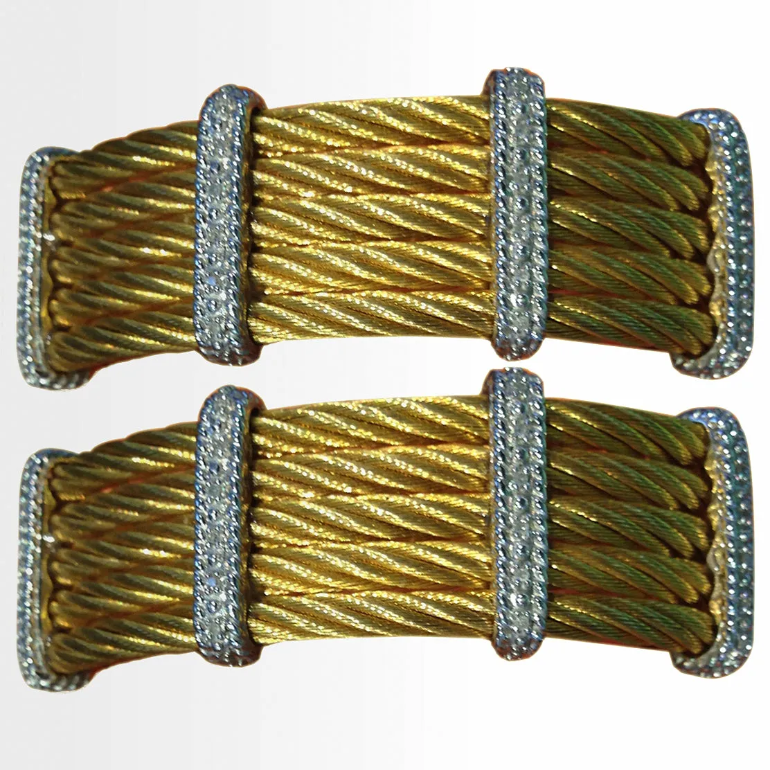 Cable Bracelet in Gold Plated Stainless Steel with White Rhodium Plated Silver and Diamonds