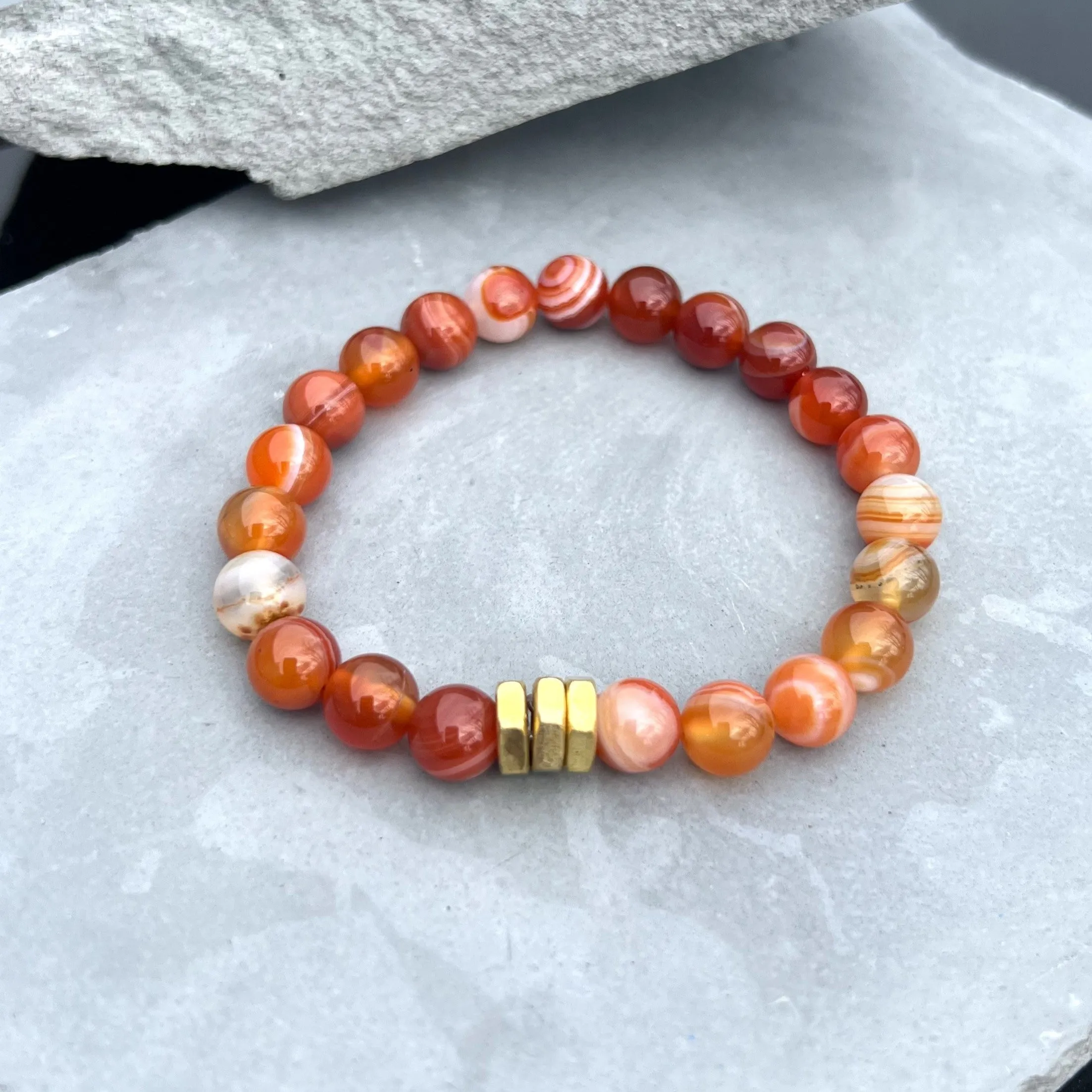 Carnelian 8mm Stone Beaded Bracelet