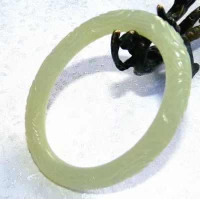 Carved All Around Oval Jade Bangle Bracelet Fits Like 55-57 mm   Certificate (JBB3396)