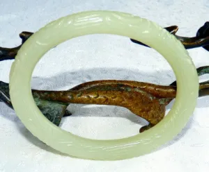 Carved All Around Oval Jade Bangle Bracelet Fits Like 55-57 mm   Certificate (JBB3396)