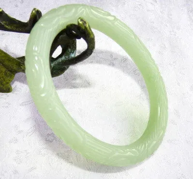 Carved All Around Oval Jade Bangle Bracelet Fits Like 55-57 mm   Certificate (JBB3396)