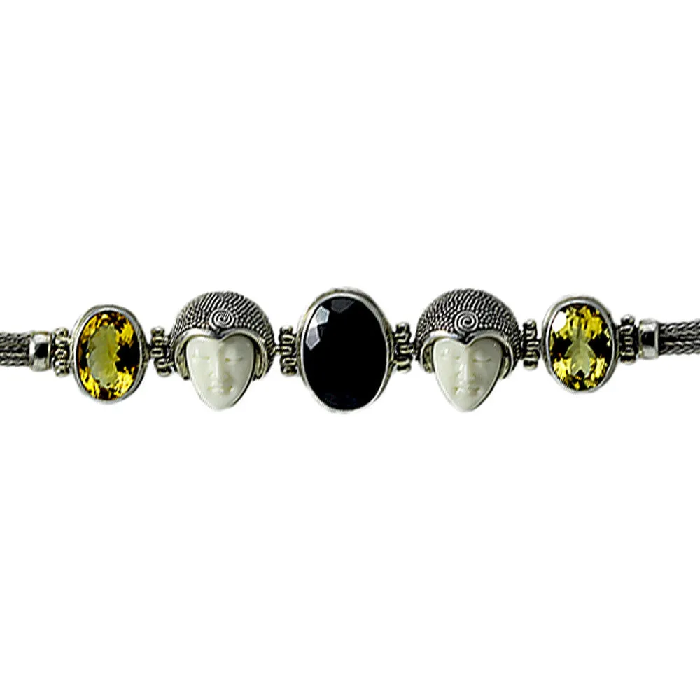Carved Bone Face with Garnet and Citrine Bracelet