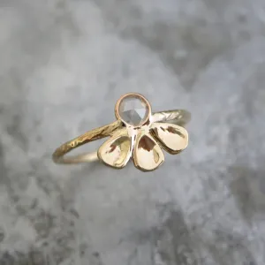 Carved Petal Rose Cut Diamond Ring