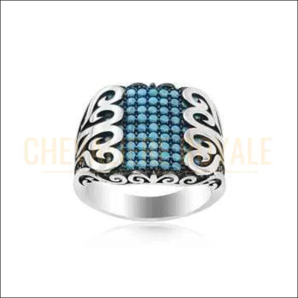 Chevalière homme argent moderne pierre turquoise (BSHFZ214)