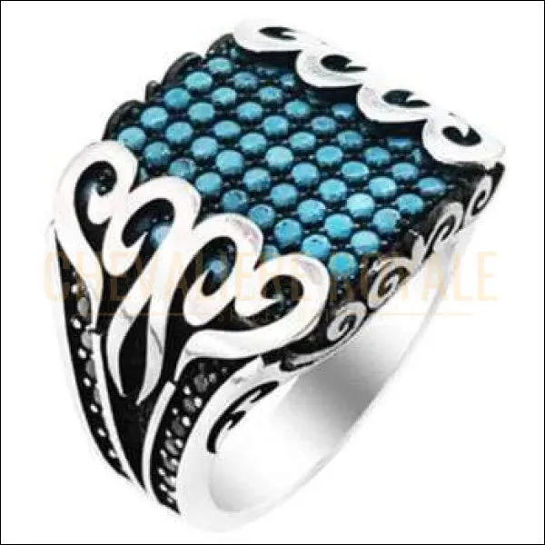 Chevalière homme argent moderne pierre turquoise (BSHFZ214)