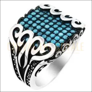 Chevalière homme argent moderne pierre turquoise (BSHFZ214)