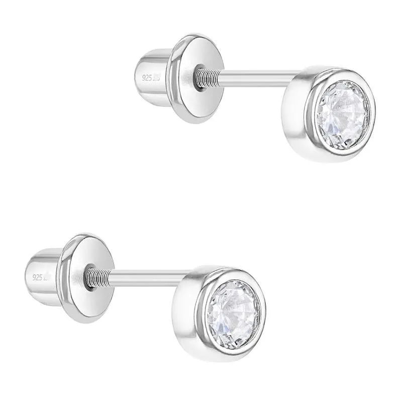 Children's CZ Earring & ID Bracelet Set in Sterling Silver