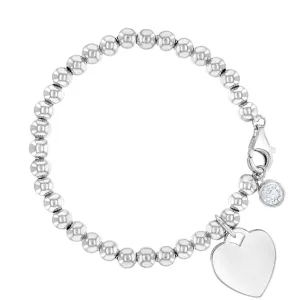 Children's Sterling Silver Beaded Engravable Heart Bracelet w/ CZ