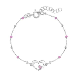 Children's Sterling Silver Pink Heart Bead Bracelet