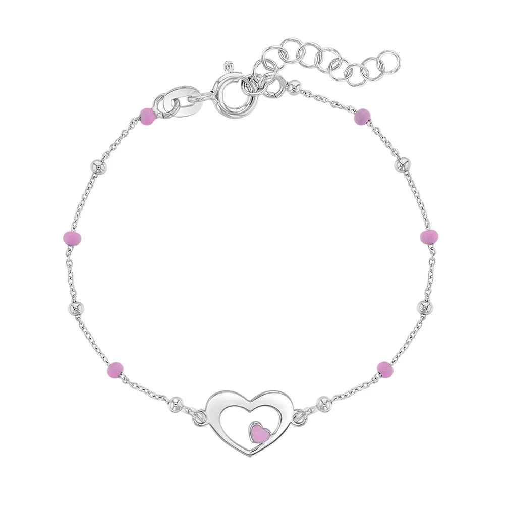Children's Sterling Silver Pink Heart Bead Bracelet