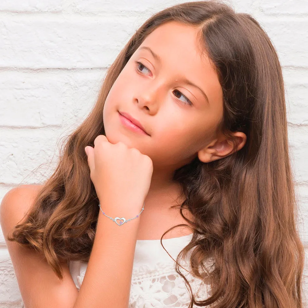 Children's Sterling Silver Pink Heart Bead Bracelet