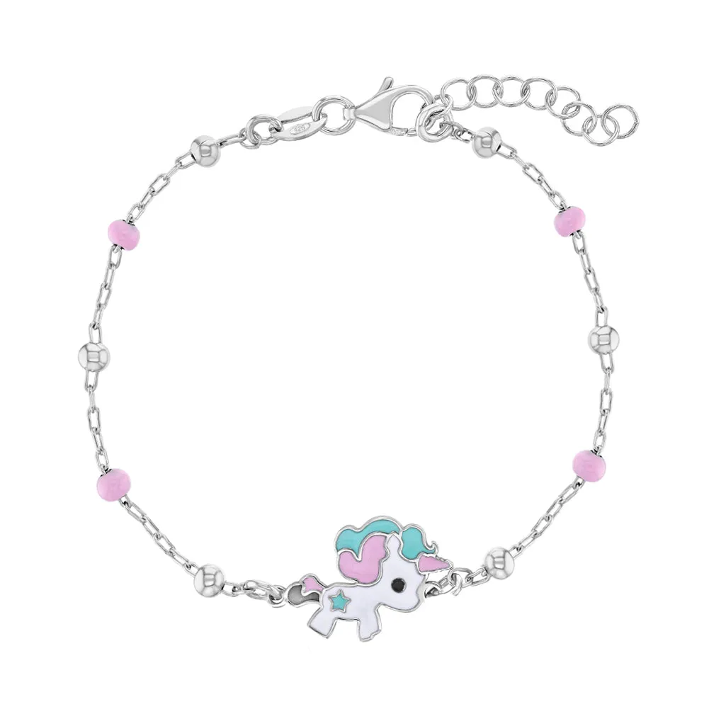 Children's Sterling Silver White Unicorn Charm Bracelet