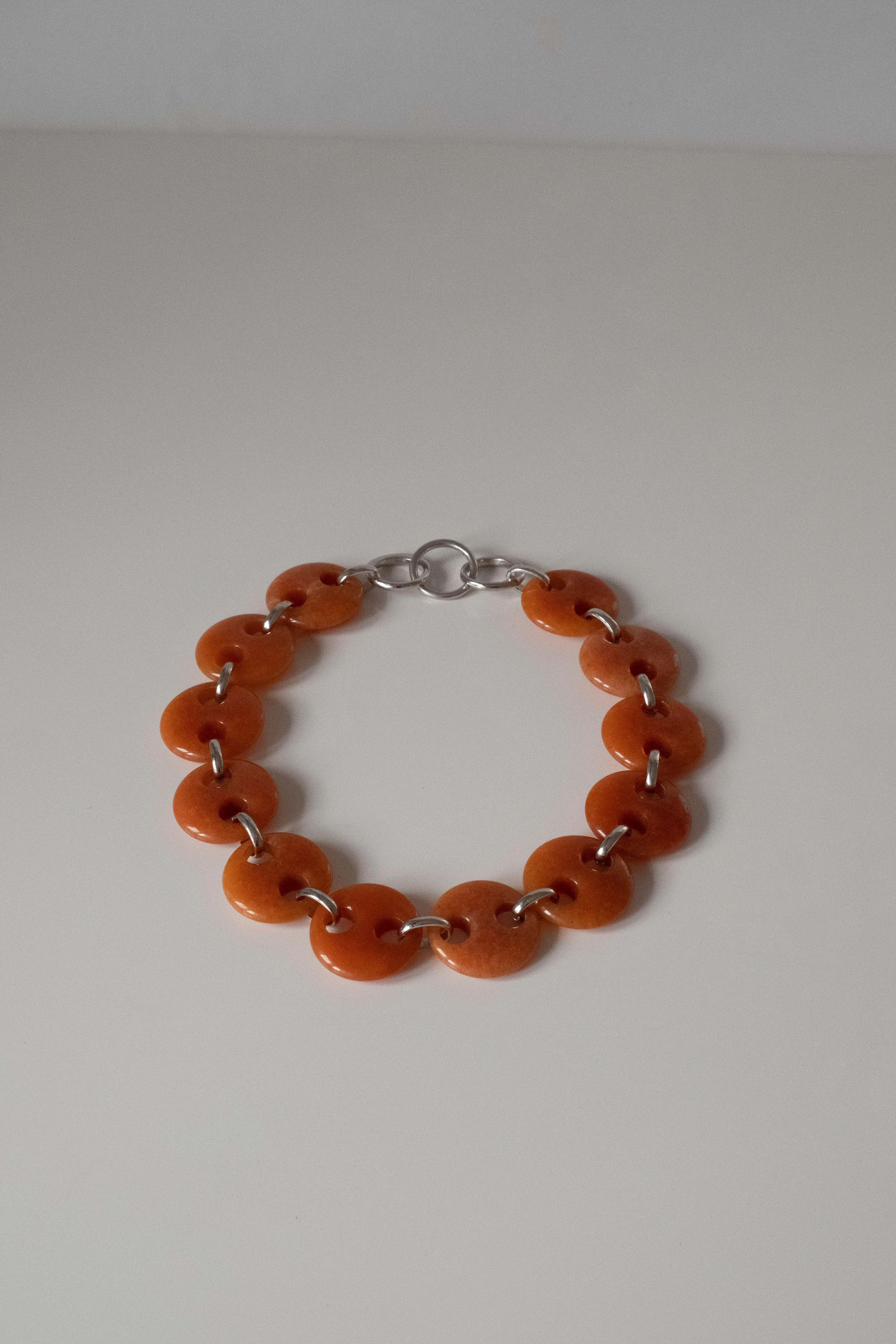 Circle Orange Jade Link Chain Necklace