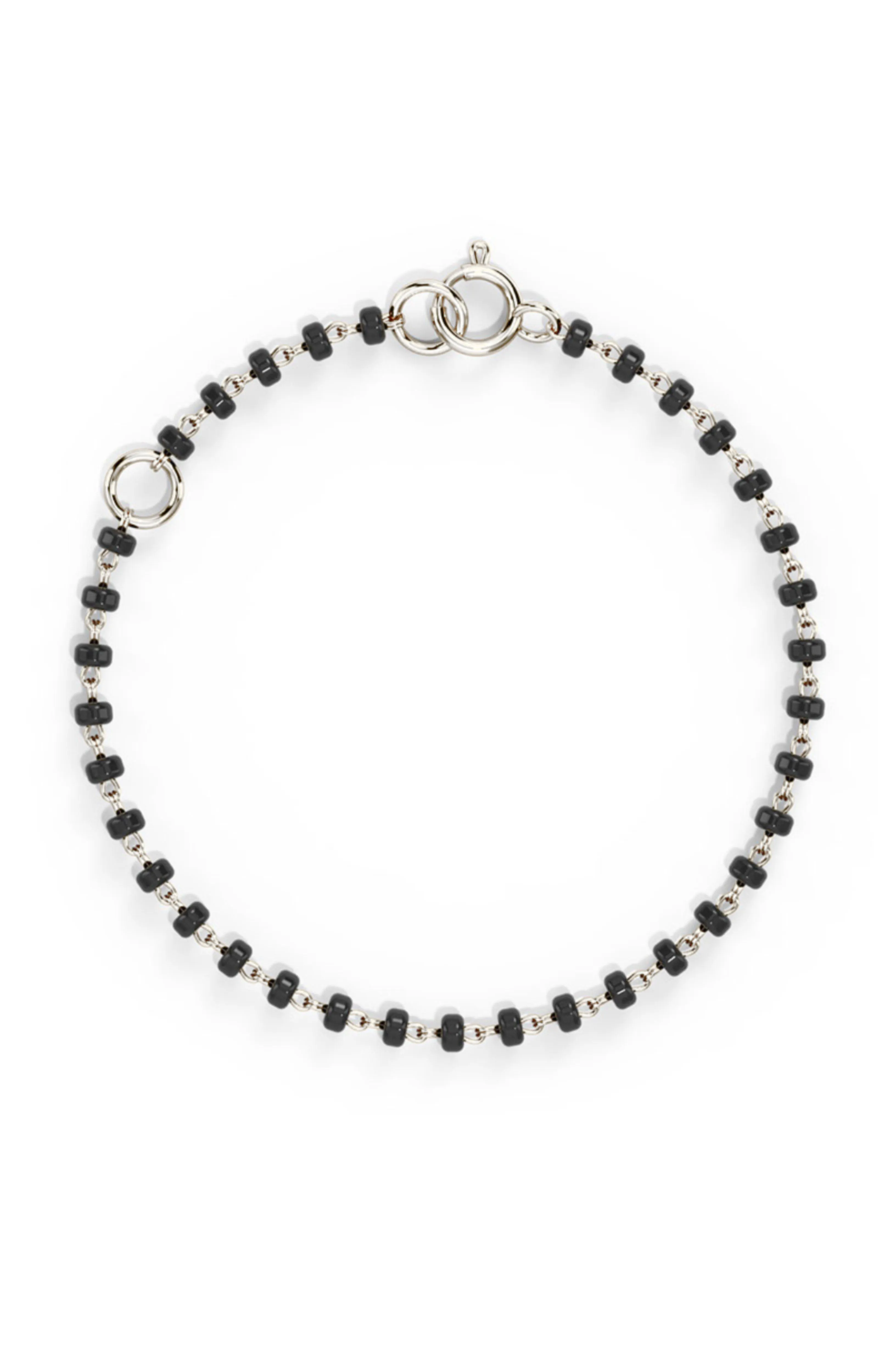 Classic Black Beads Gold Plated Sterling Silver Chain Kids Nazariya Bracelet