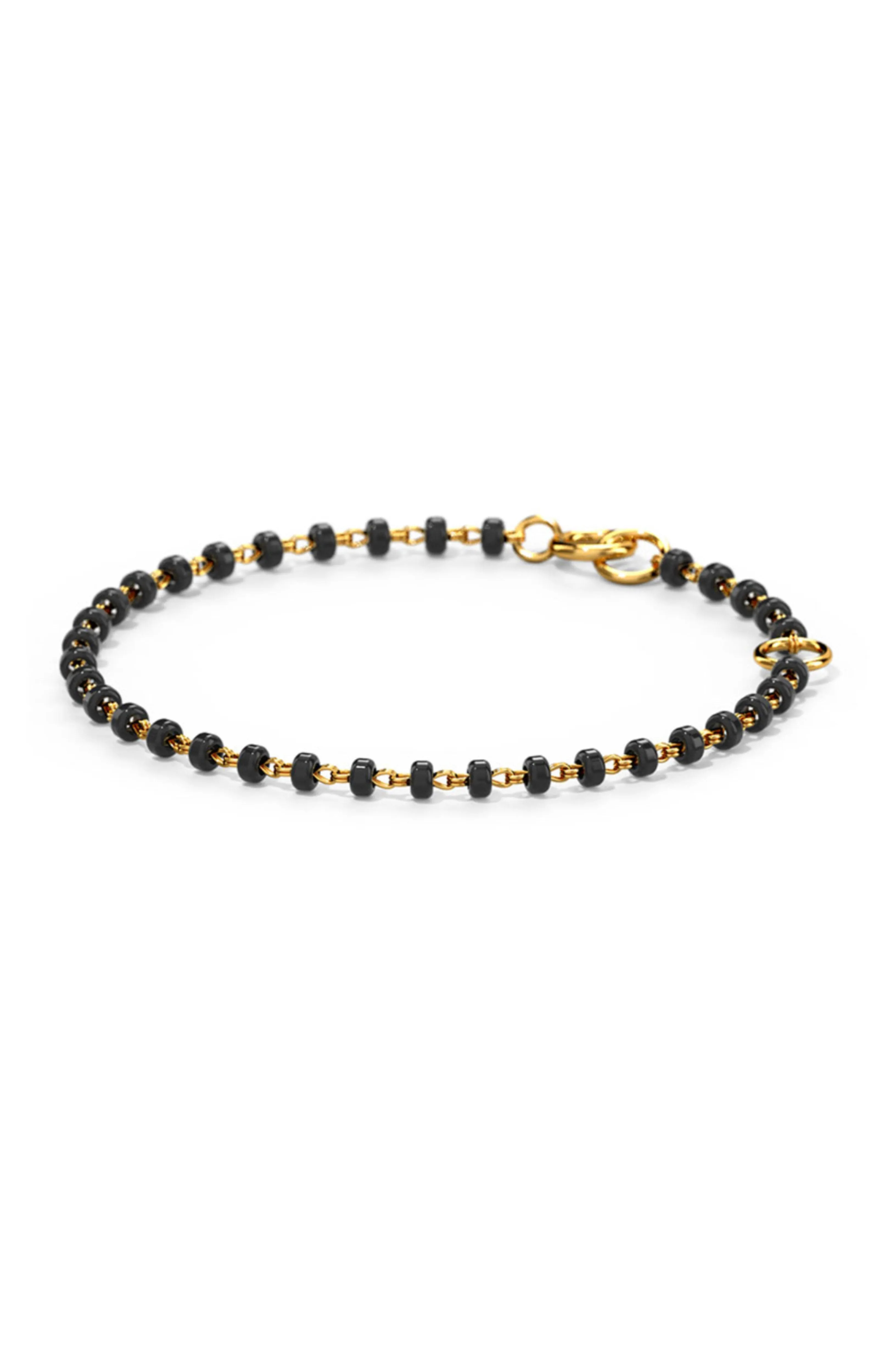Classic Black Beads Gold Plated Sterling Silver Chain Kids Nazariya Bracelet