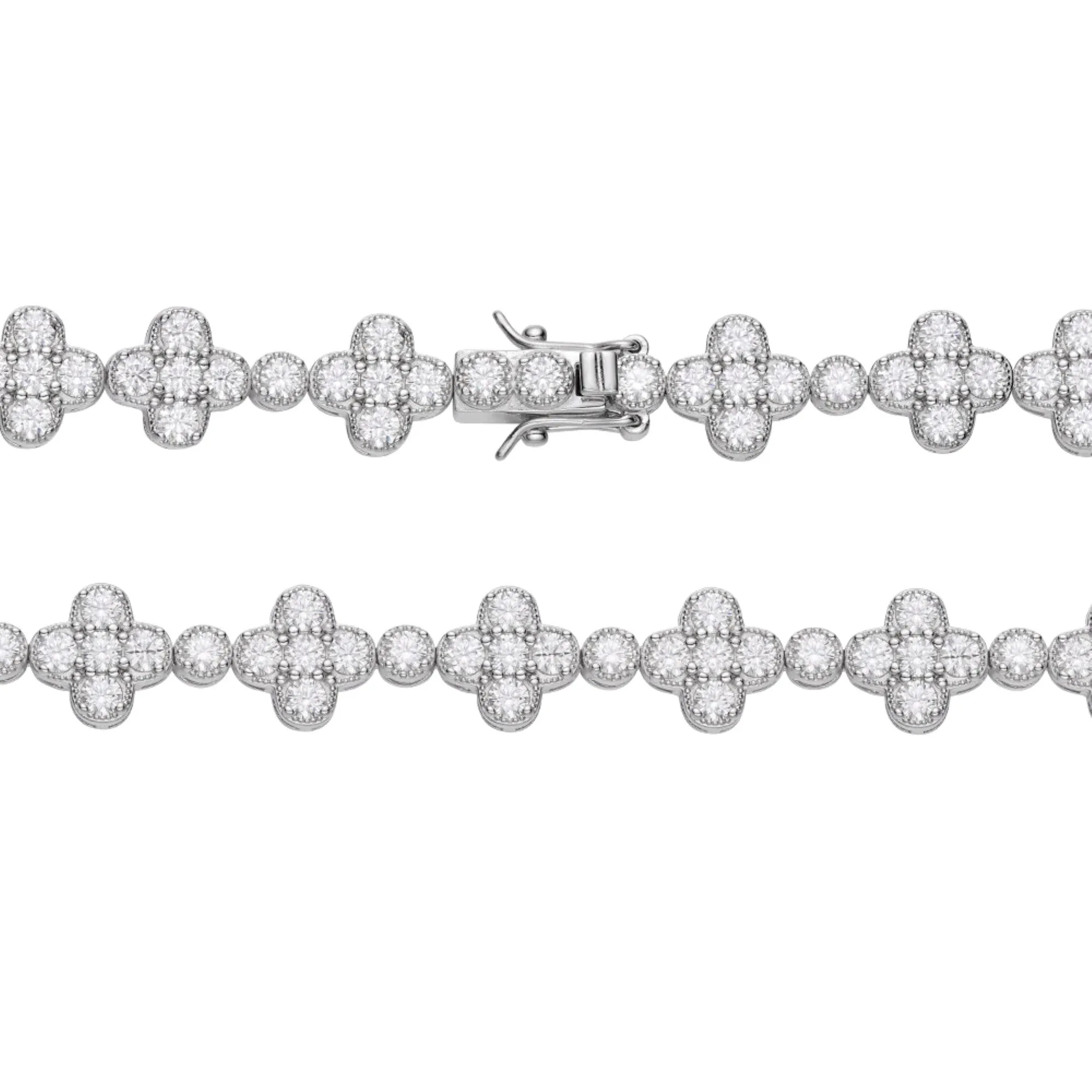 Clover Flower Tennis Bracelet Moissanite 925 Silver