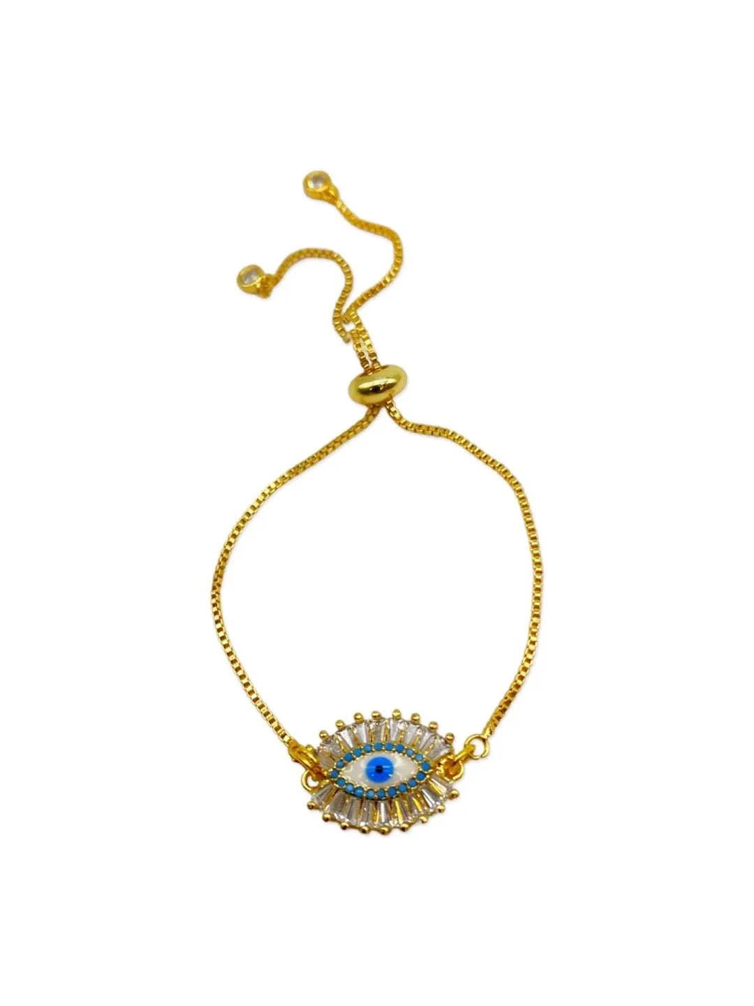(Combo of 2) Designer Diamond Gold Plated Evil Eye Bracelet & Purple Rakhi Thread For Bhabhi-Brother