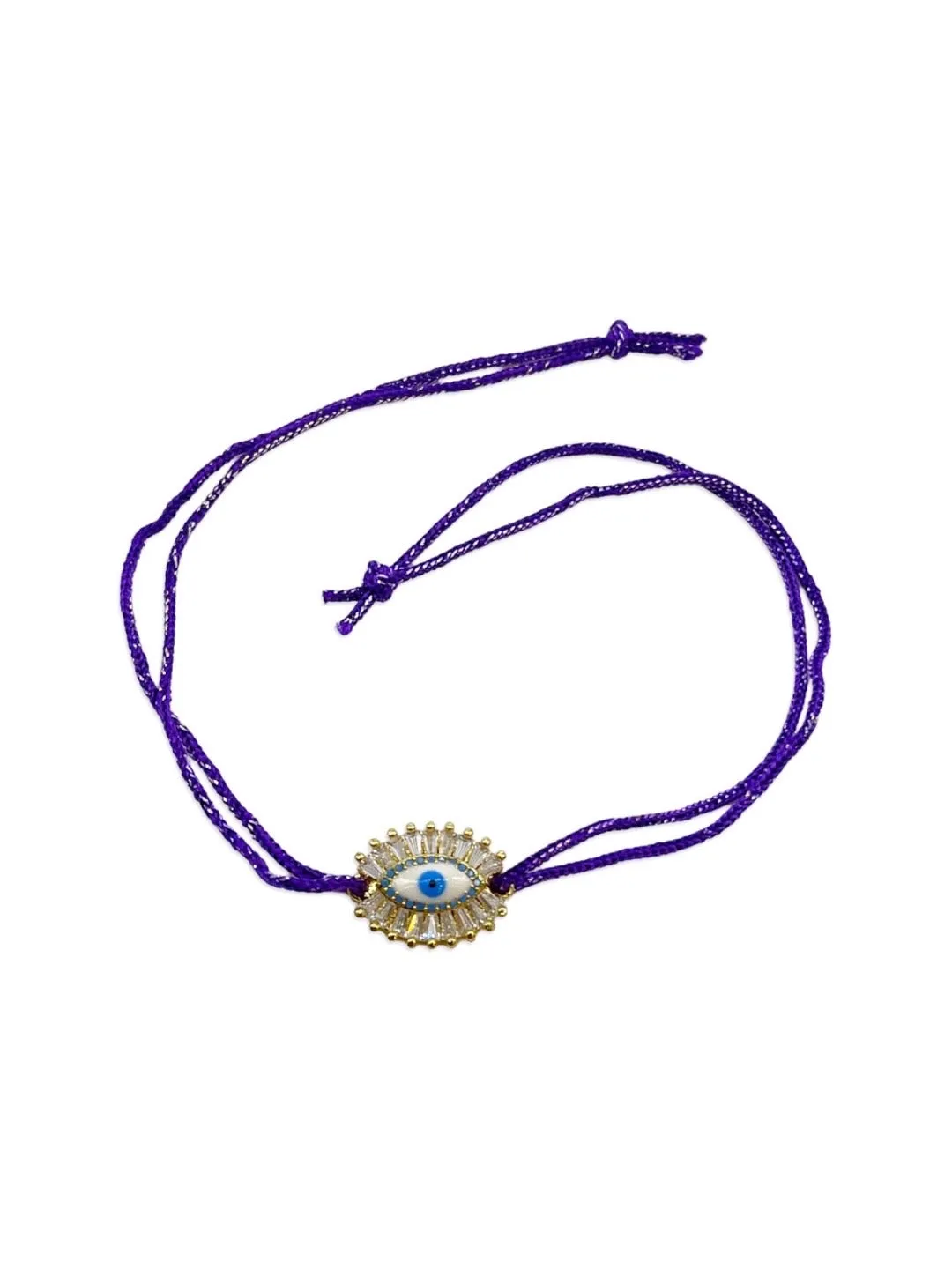 (Combo of 2) Designer Diamond Gold Plated Evil Eye Bracelet & Purple Rakhi Thread For Bhabhi-Brother
