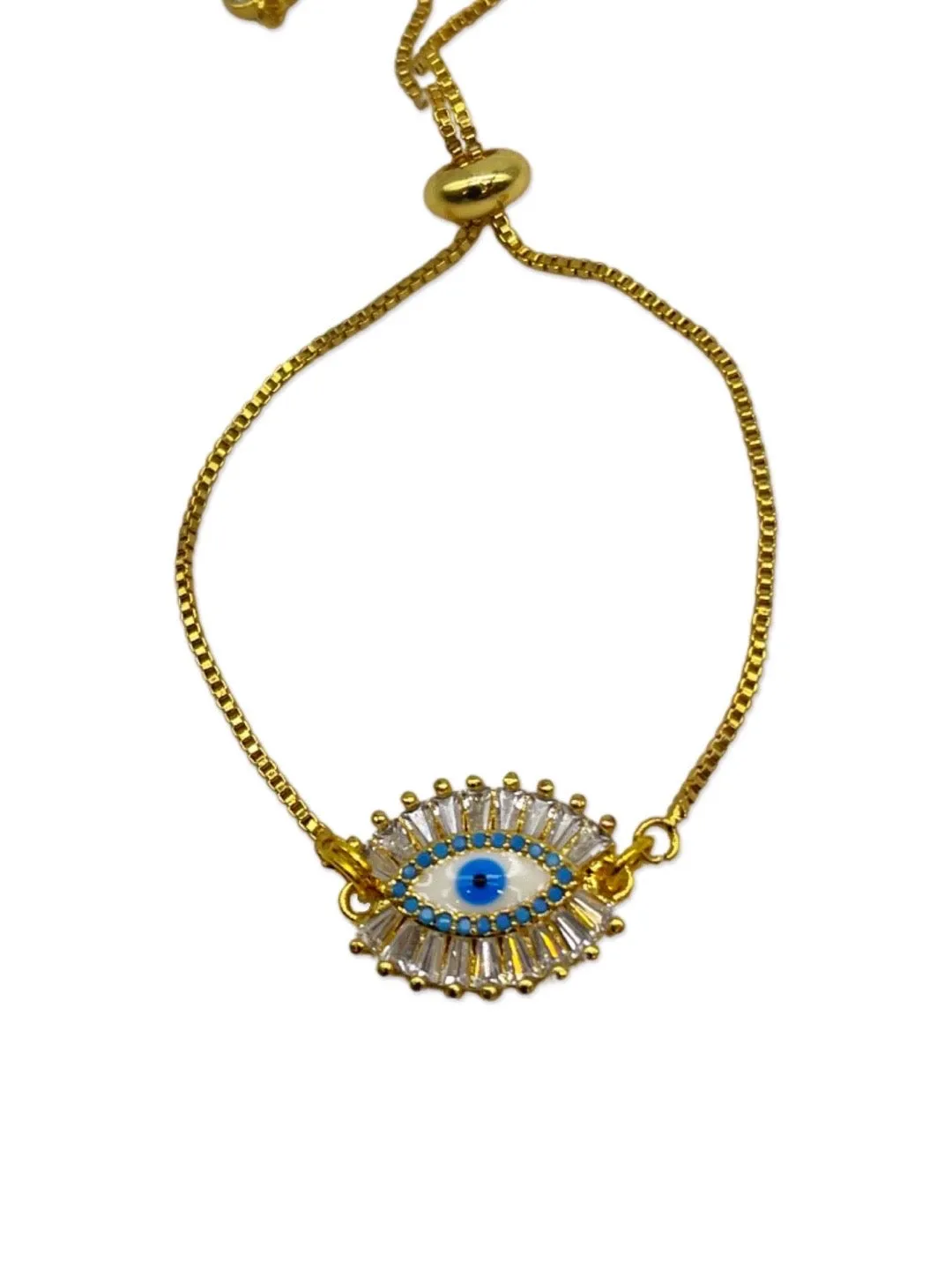 (Combo of 2) Designer Diamond Gold Plated Evil Eye Bracelet & Purple Rakhi Thread For Bhabhi-Brother