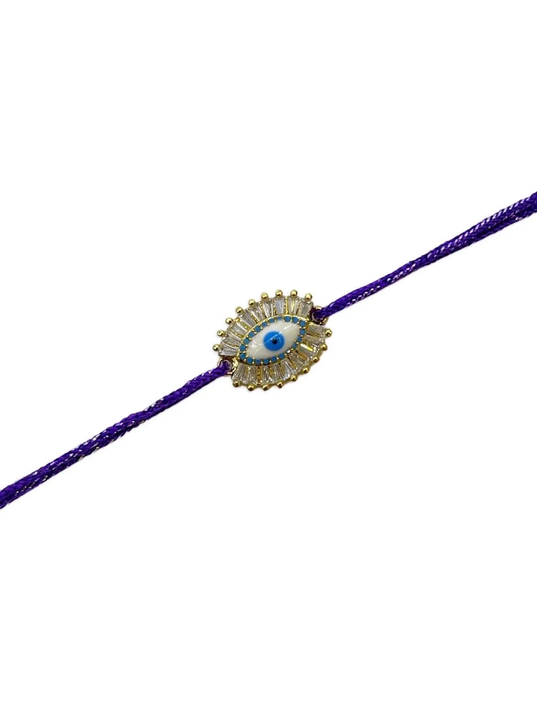 (Combo of 2) Designer Diamond Gold Plated Evil Eye Bracelet & Purple Rakhi Thread For Bhabhi-Brother