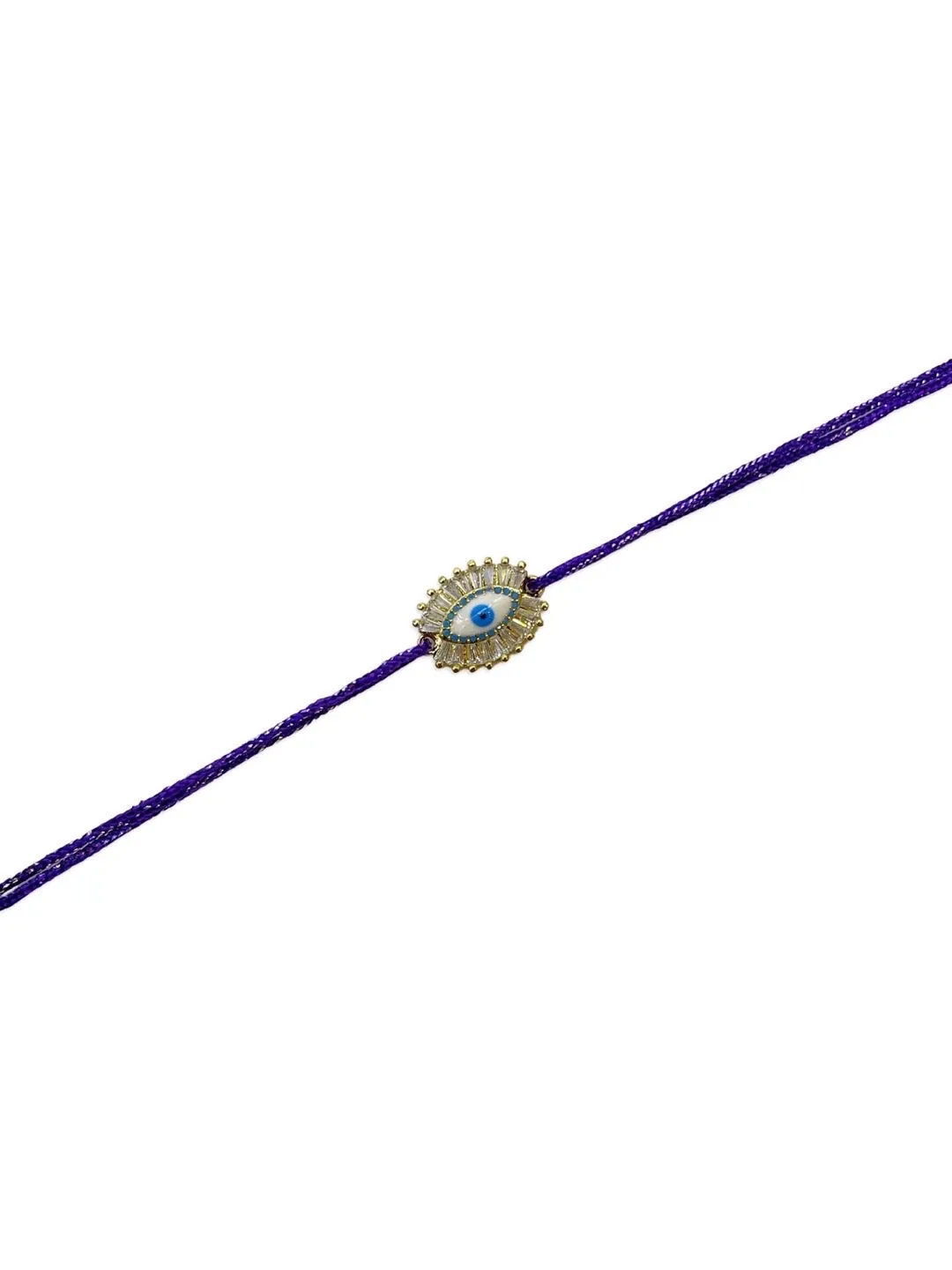 (Combo of 2) Designer Diamond Gold Plated Evil Eye Bracelet & Purple Rakhi Thread For Bhabhi-Brother