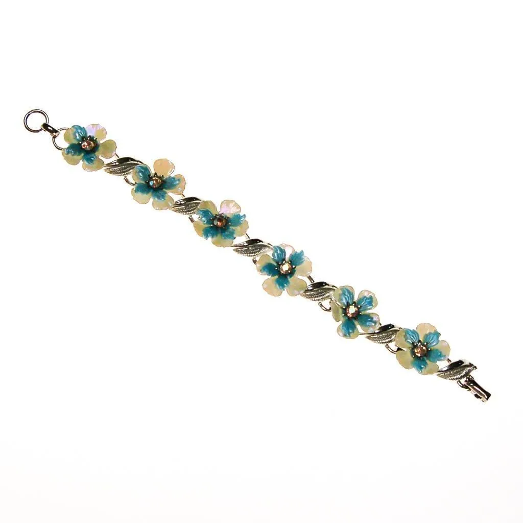 Coro White and Blue Flower Bracelet with Rhinestones