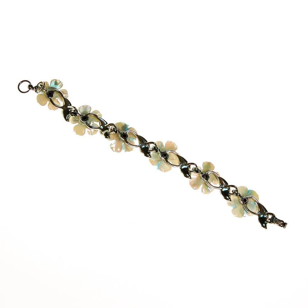 Coro White and Blue Flower Bracelet with Rhinestones