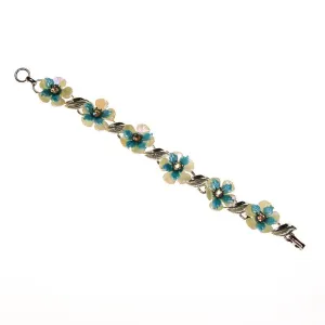 Coro White and Blue Flower Bracelet with Rhinestones