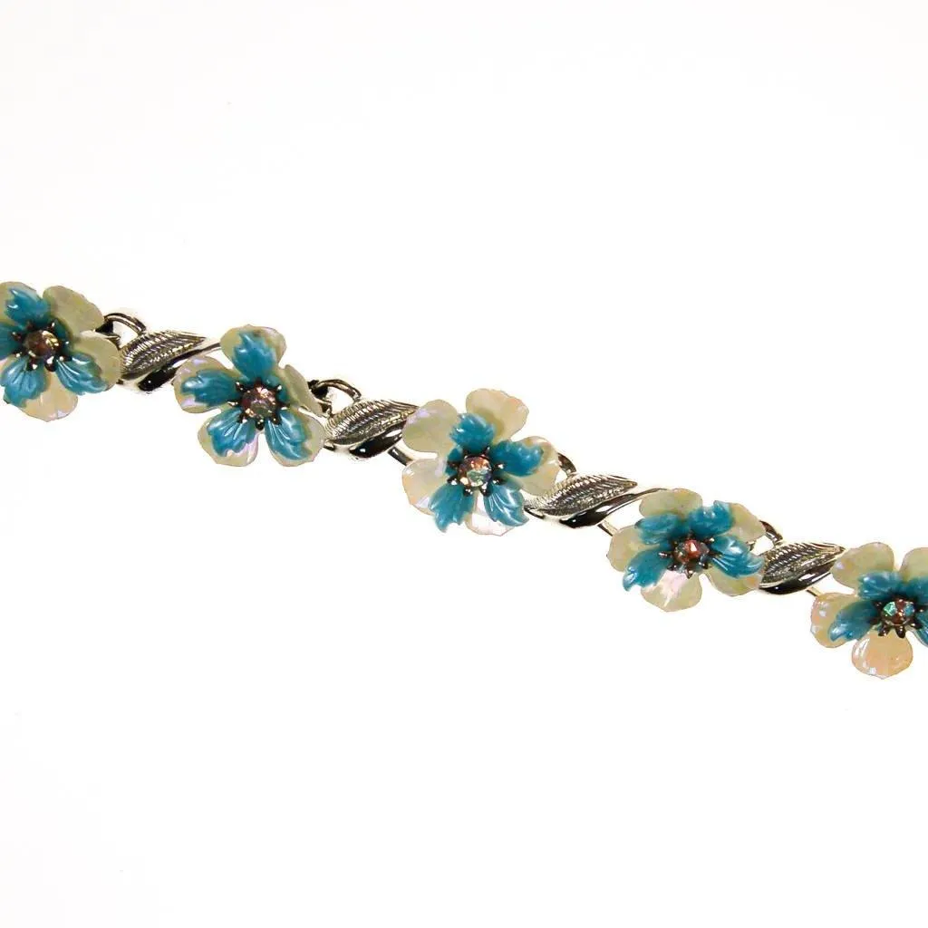 Coro White and Blue Flower Bracelet with Rhinestones