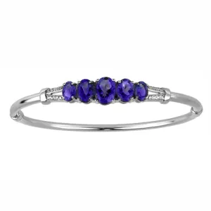 Created Blue and White Sapphire Silver Bangle