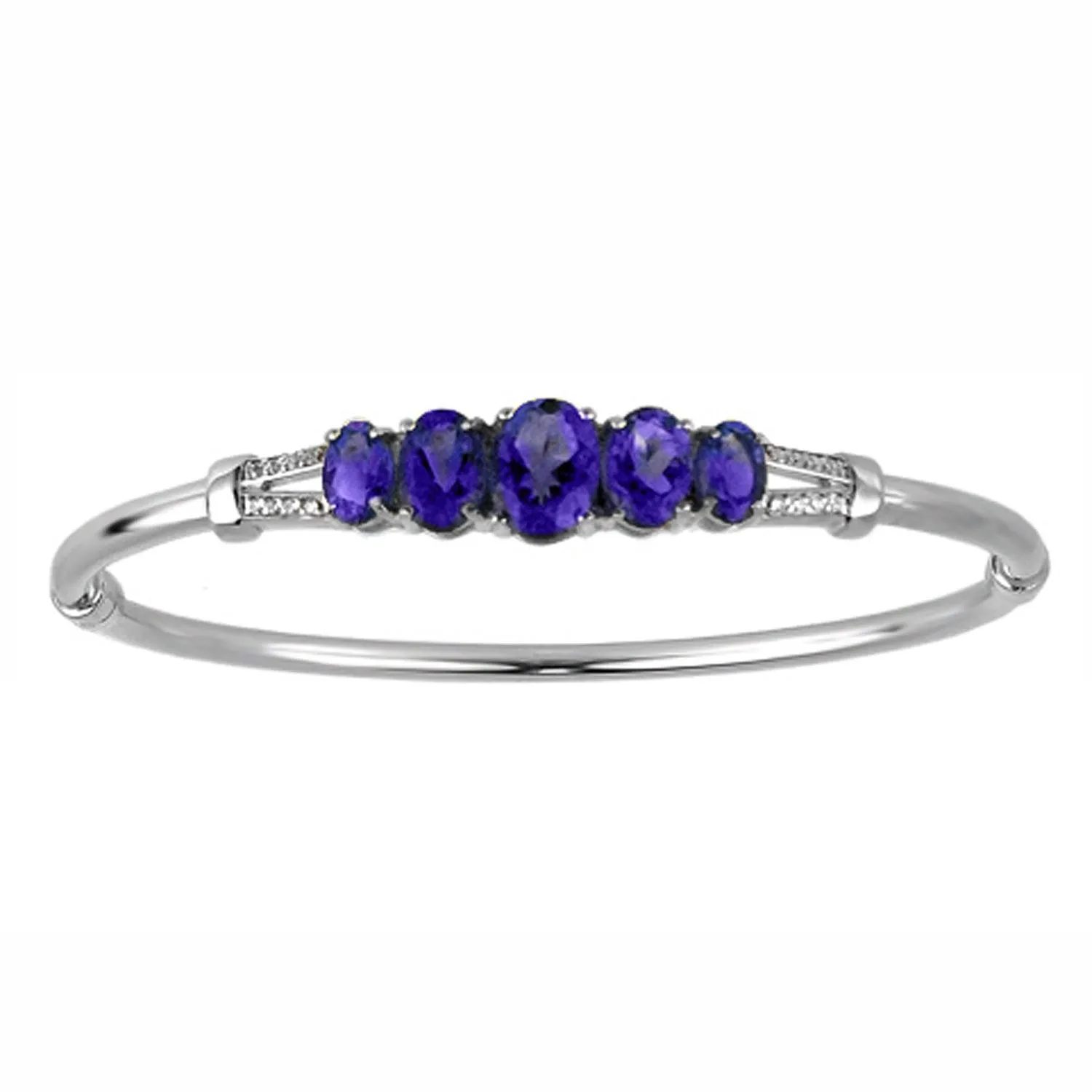 Created Blue and White Sapphire Silver Bangle
