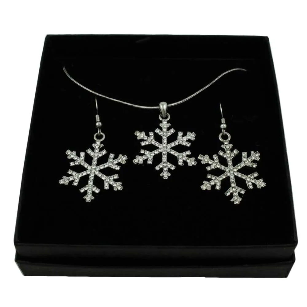 Crystal Snowflake Necklace and Matching Earring Gift Set - XE003NBS