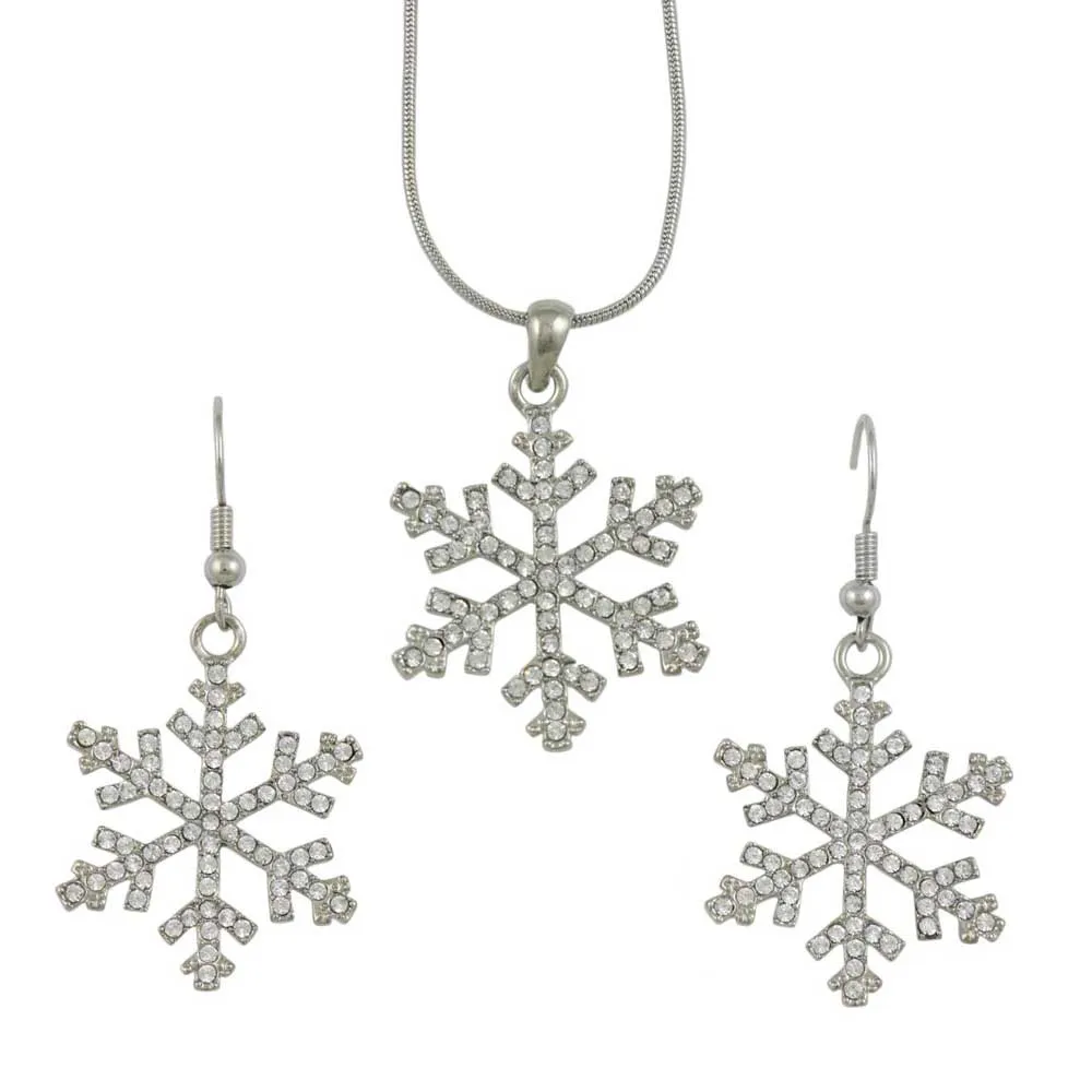Crystal Snowflake Necklace and Matching Earring Gift Set - XE003NBS
