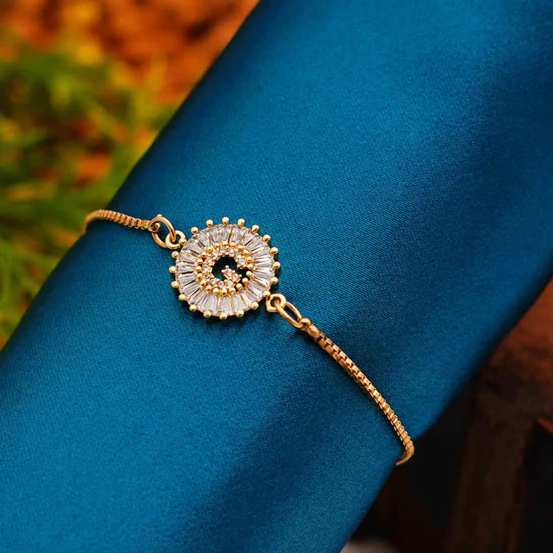Crystal Studded “G” Alphabet Chain Bracelet